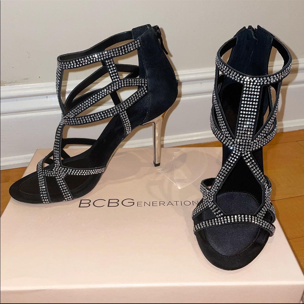 BCBG Black & Silver Rhinestone Dress Heels